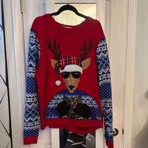 Festive Red Reindeer Sweater Holiday Christmas